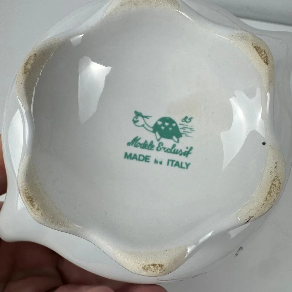 Vtg Valentin Italy Swan Handle Cachepot Planter Floral‎ Porcelain Gold Trim